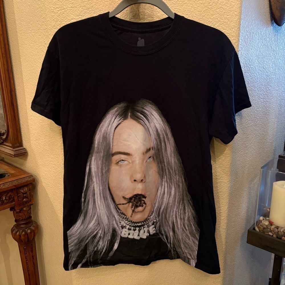 BILLIE EILISH Black Tarantula Mouth Graphic T-Shirt Size Medium